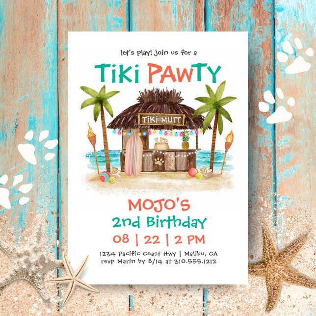 Convites Festa Tiki Pawty Tropical Beach para Cachorro (Criador carregado)