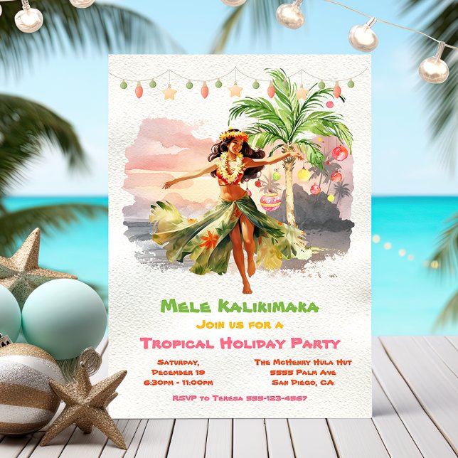 Convites Festa Tropical de Férias Mele Kalikimaka Hula Girl (Criador carregado)