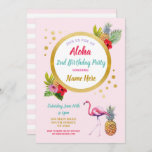 Convites Festa Tropical de Flamingo Birthday Kids Rosa Aloh<br><div class="desc">Convidado do Partido Tropical Aloha perfeito para QUALQUER IDADE. Mude o texto para se adequar à sua festa! impressão incluído.</div>