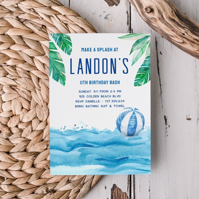 Convites Festa Tropical de Piscina de Aniversário (Criador carregado)