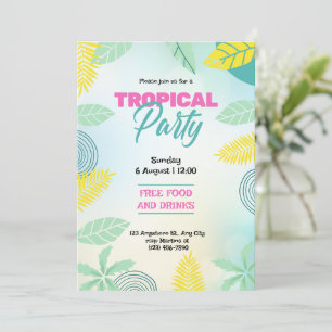 Convites Festa Tropical de Verão Verde e Amarela
