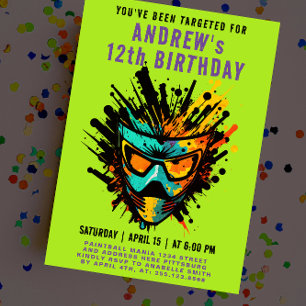 Convites Festa Verde Colorida de Paintball