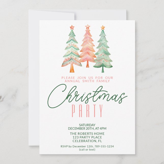 Convites Festa Verde e Vermelha das Árvores de Natal (Frente)