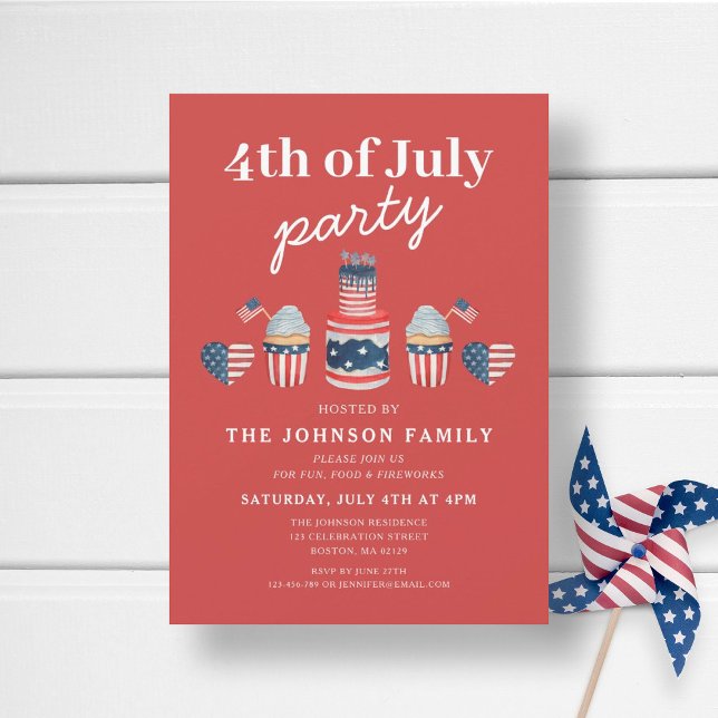Convites Festa Vermelha E Branco E Azul 4 De Julho (Cute Patriotic Red White & Blue 4th Of July Party Invitation)
