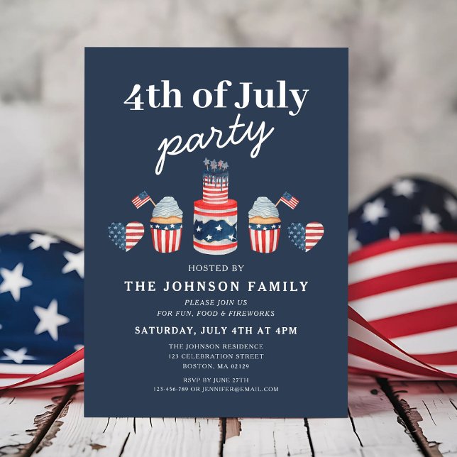 Convites Festa Vermelha E Branco E Azul 4 De Julho (Cute Red White And Blue 4th Of July Party Invitation)