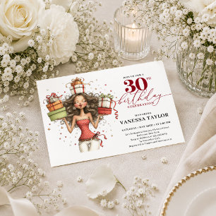 Convites Festa Vermelha Te Marsala 30º Aniversário Mulher C