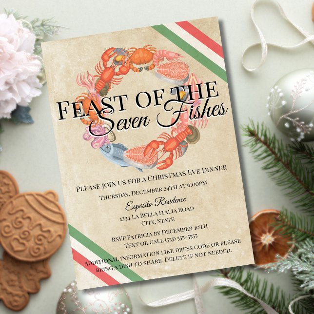 Convites Festa Vintage dos Sete Peixes de Natal (Criador carregado)