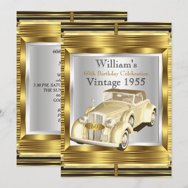 Convites Festa Vintage Retro Carro Antigo Gatsby Deco (Frente/Verso)