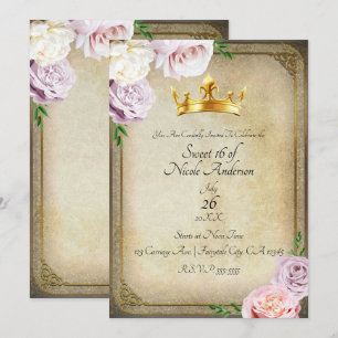 Convites Festa Vintage Royal Gold Crown Floral Doce 16