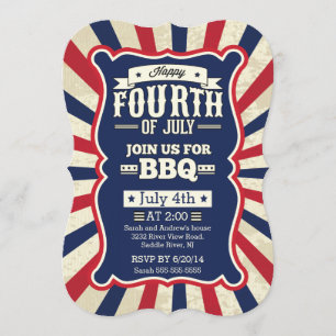 Convites Festa Vintage Stripe 4 de julho