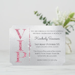 Convites Festa VIP Brilhante Diamantes Rosa Glamour