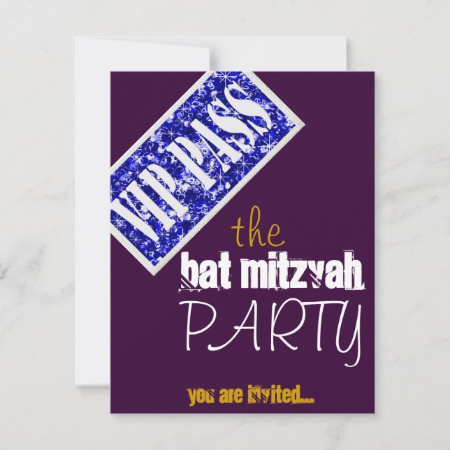 Convites Festa VIP de Bar Mitzvah Bat Mitzvah roxa e azul (Frente)