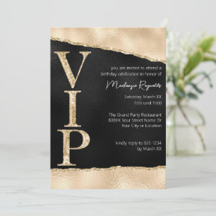 Convites Festa VIP Glamurosa com Brilho Preto e Dourado