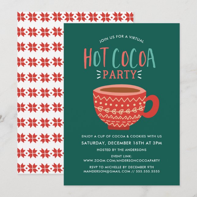 Convites Festa Virtual de Chocolate Quente de Natal (Frente/Verso)
