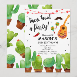 Convites Festa Watercolor Cactus Festa do Partido Taco Bout