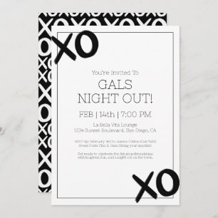 Convites Festa XOXO Black White Galentine Noite Out