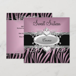 Convites Festa Zebra Sweet Sixteen 16 Prata Rosa Preto