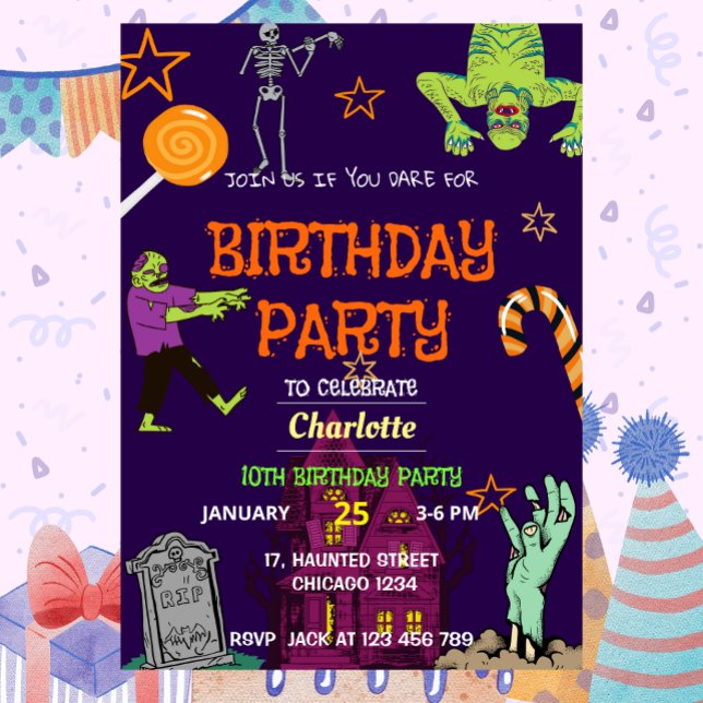 Convites Festa Zombie Birthday Convidando Crianças (Zombie Birthday Invitation Kids Party)