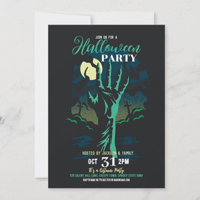 Convites Festa Zombie Graveyard do Dia das Bruxas (Frente)