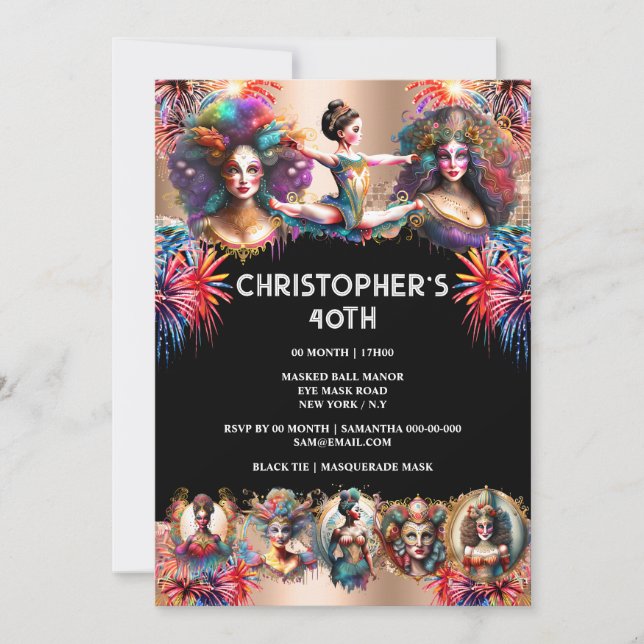 Convites festas coloridas do festival fogos de artifício (Frente)