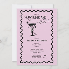 Convites Festas com Fantasias e Drinks Rosa e Preto Retrô