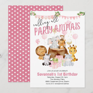 Convites Festas de Animais Rosa de Aniversário