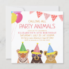 Convites Festas de Animais Rosa de Aniversário