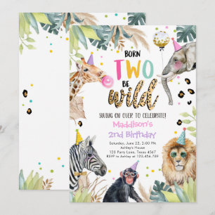 Convites Festas de Animais Safari Dois segundos aniversário