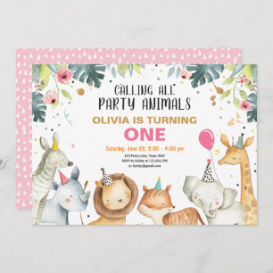 Convites Festas de animais Safari Dourado de animais