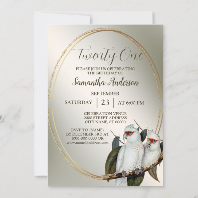 Convites Festas de aniversário Brancos Folhas Verde de Cock (Frente)