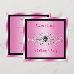Convites Festas de Aniversário de 16 Anos Silver Swirls & D