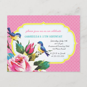 Convites Festas de aniversário de aves e Rosas