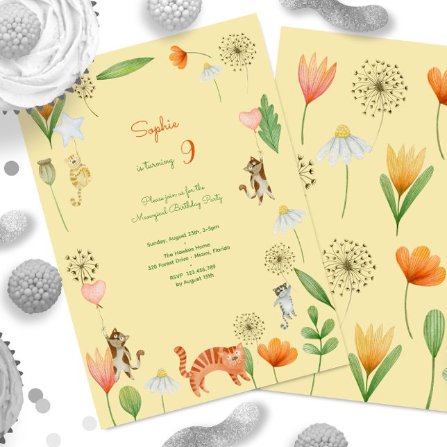 Convites festas de aniversário de flores e de gatos (Criador carregado)