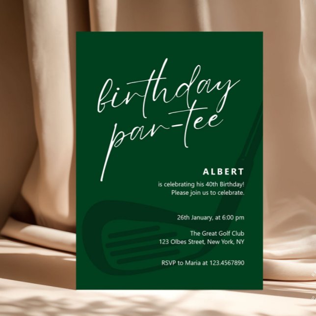 Convites Festas de Aniversário de Golfe Minimalista Verde (golf cart course birthday party, greens clubs golfer celebration fun, invitation for him congratulat)