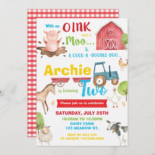 Convites Festas de aniversário-do-campo que transformam doi (Frente/Verso)