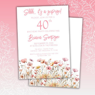 Convites Festas de Aniversário Surpresa de 40 anos com Flor