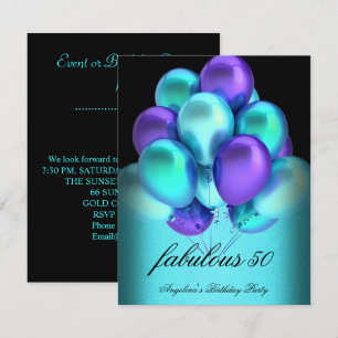 Convites Festas de Balões Pretos Fabulosos Roxo Verde