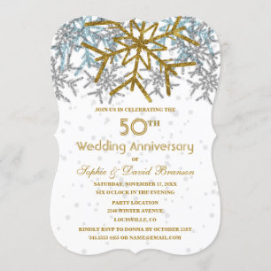Convites Festas de Bodas de 50 Anos Winter Silver Gold Snow