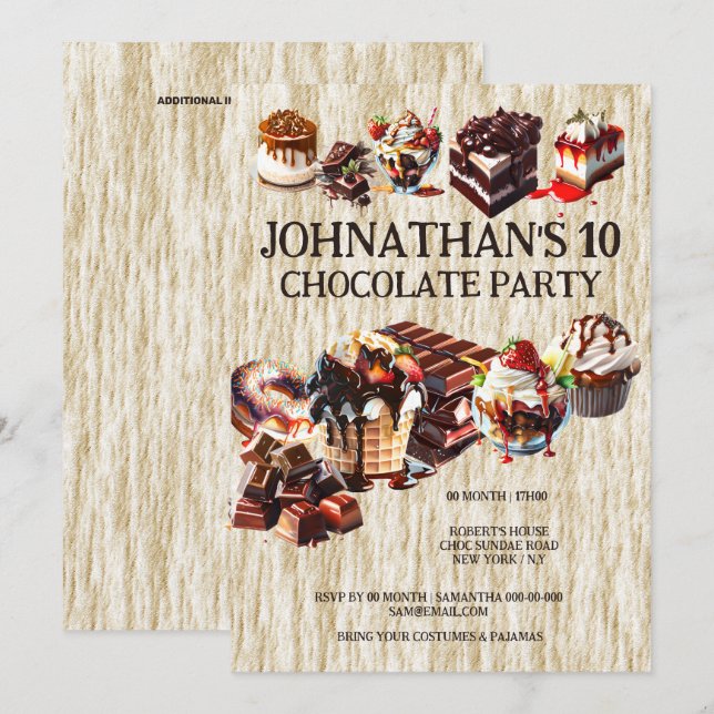 Convites Festas de bolo de chocolate crianças no verão sobr (Frente/Verso)