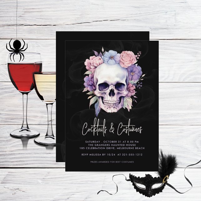 Convites Festas de Cocktails do Skull e Floral Halloween (Criador carregado)