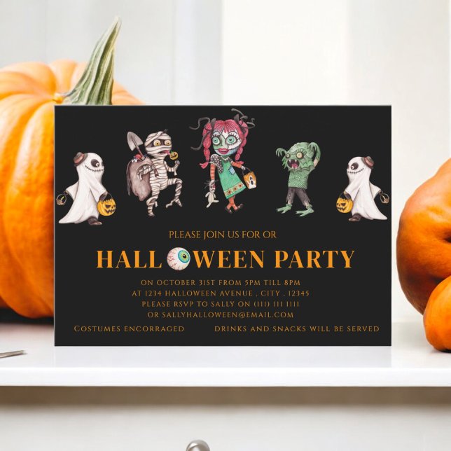 Convites festas de fantasias de crianças do halloween (halloween costume party invitation , spooky fun for everyone)