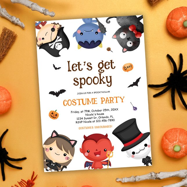 Convites Festas de Festas de Festas de Figuras do Dia das B (Cute Halloween Costume Party Birthday Invitation)
