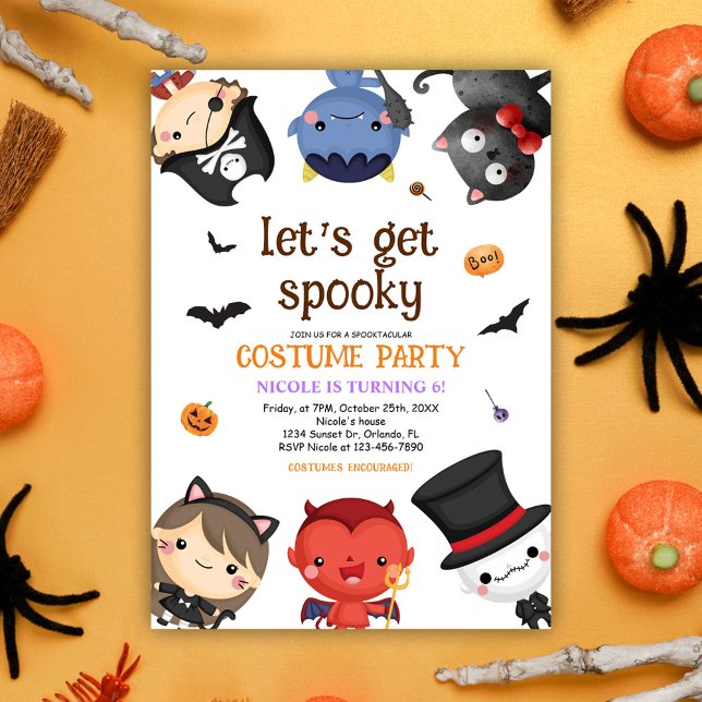 Convites Festas de Festas de Figurino de Aniversário do Dia (Halloween Cute Birthday Costume Party Invitation)