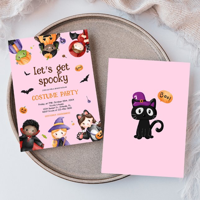Convites Festas de Festas de Figurino Rosa de Halloween Cri (Pink Halloween Costume Party Kids Cute Funny Invitation)