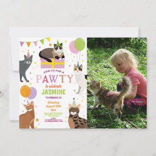 Convites Festas de Gatos, Festas de aniversário, garotas di