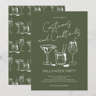 Convites Festas de Halloween Adultas Verde Costumes e Coque