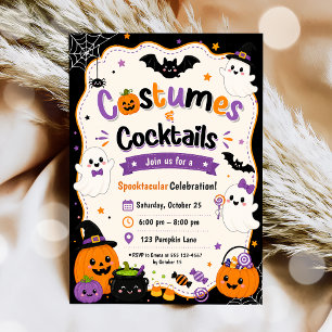 Convites Festas de Halloween com Fantasias Coloridas e Coqu