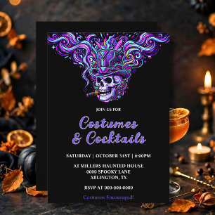 Convites Festas de Halloween com Fantasias de Caveira Neon