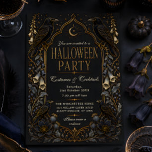 Convites Festas de Halloween com Fantasias de Corvo Gótico