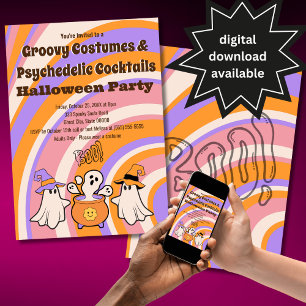 Convites Festas de Halloween com Fantasias Retrô Divertidas